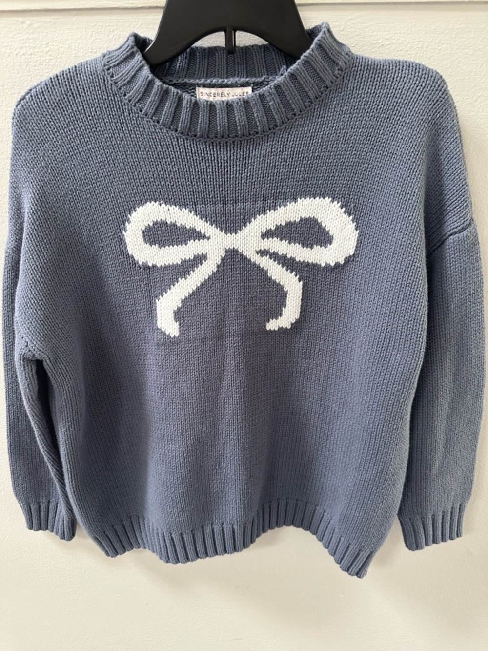 Sincerely Jules Blue Bow Sweater XS Chunky Knit Cropped Cozy